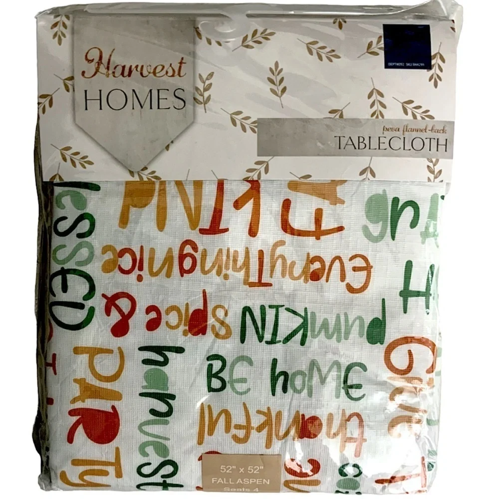 Harvest Homes Tablecloth Thanksgiving Indoor Outdoor Multicolor Square 52 in